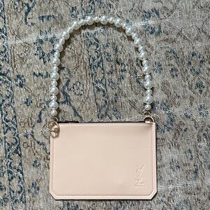 YSL Beauté Cream Clutch with Pearl Handle